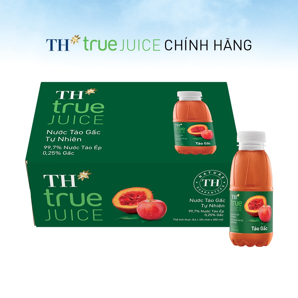 Thùng 24 chai nước táo gấc tự nhiên TH True Juice 350ml (350ml x24)