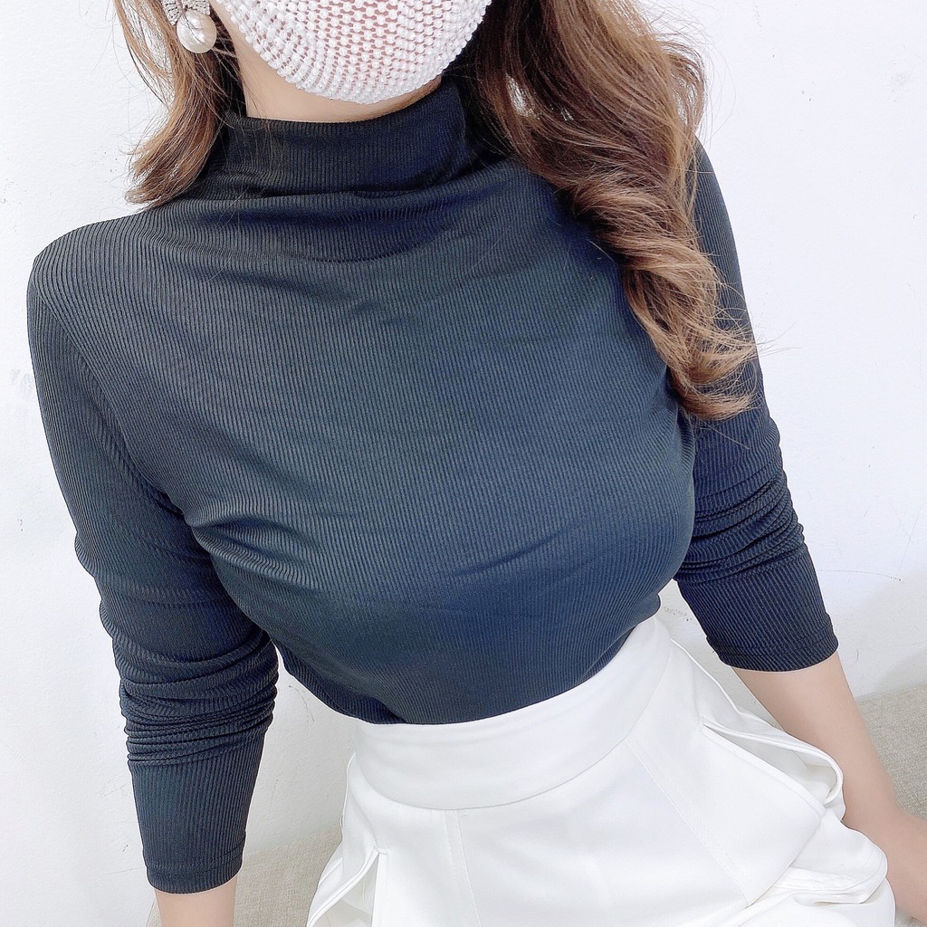 Áo len thun tăm dáng ôm cổ 3 phân, áo nữ cao cổ dài tay trơn basic A985 KYMIE