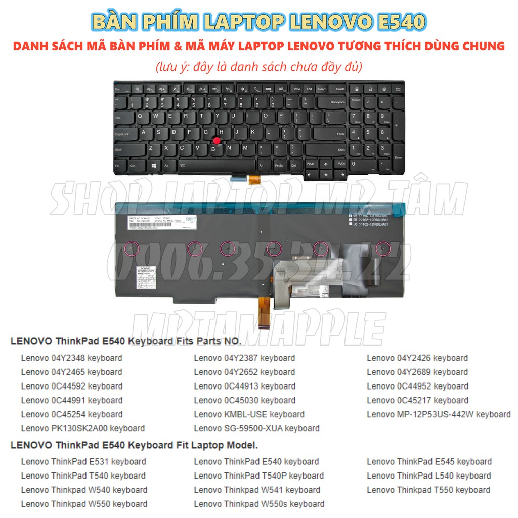 (KEYBOARD) BÀN PHÍM LAPTOP LENOVO E540 dùng cho Edge E531 E540 W540 W541 W550 W550s T540P T550 T560 P50s P70s L540