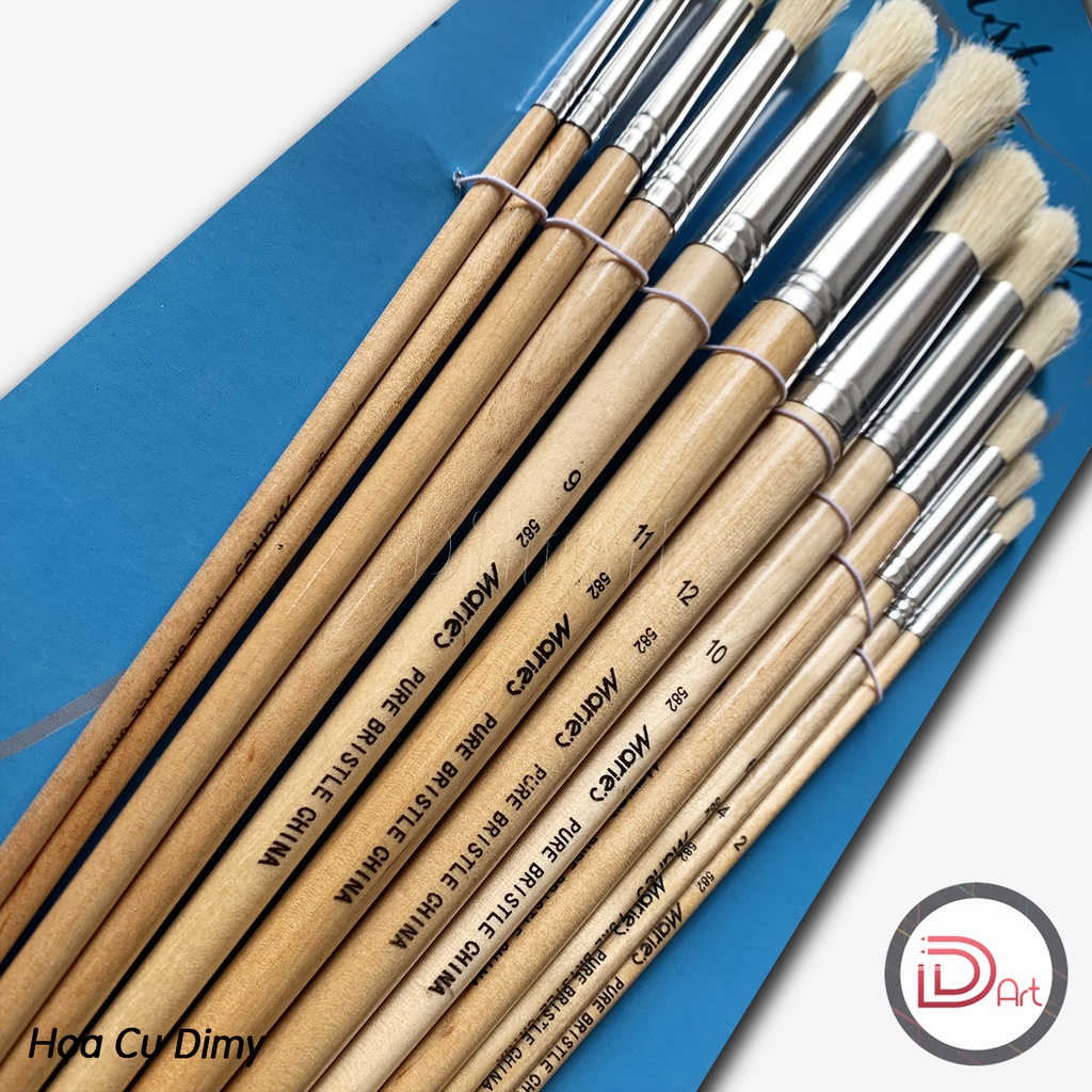 Bộ cọ đầu tròn MARIE's lông heo 12 cây vẽ màu sơn dầu, acrylic