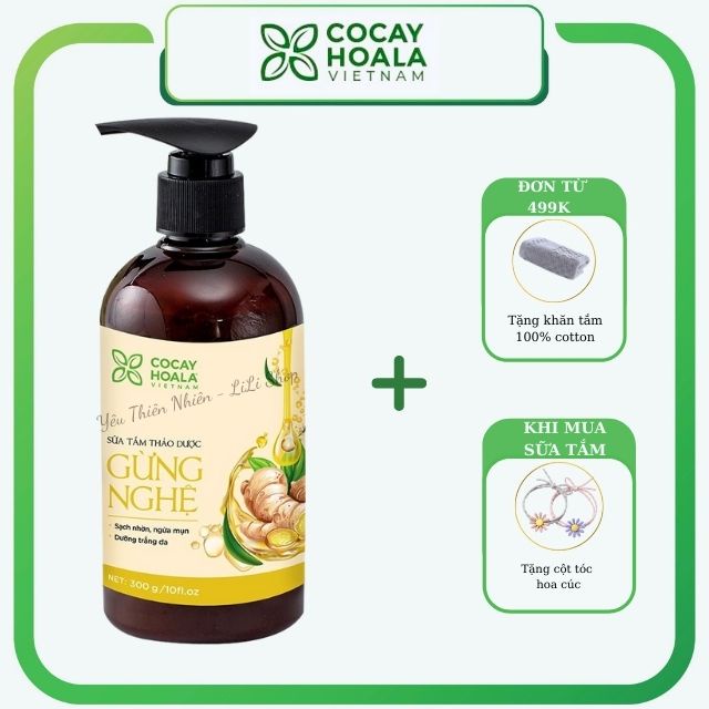 Sữa tắm thảo dược thiên nhiên gừng nghệ Cỏ Cây Hoa Lá. Dưỡng ẩm, trắng da, tránh gió 300g