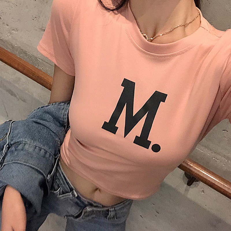 Áo Croptop tay ngắn hoạ tiết chữ in phong cách Hàn Quốc