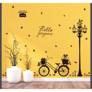 Decal dán tường cột đèn xe đạp  hello