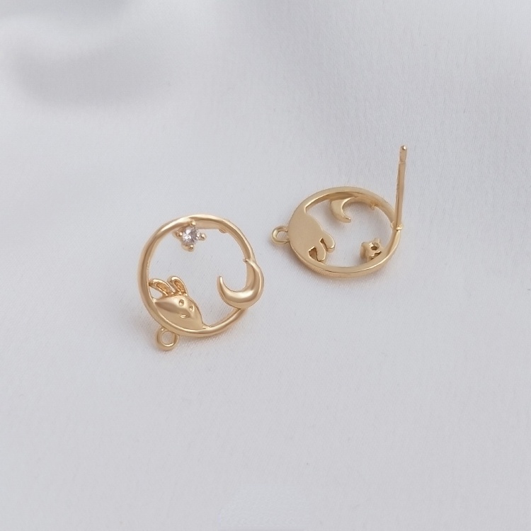 Bông Tai Mạ Vàng 14K Đính Đá Zircon Hình Thỏ / Mặt Trăng Nhiều Màu Sắc diy