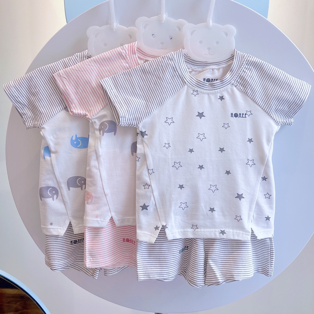Bộ quần áo trẻ em H. R. N. E. E. Smart Wear cộc tay họa tiết chú voi con size cho bé từ 6 tháng đến 4 tuổi