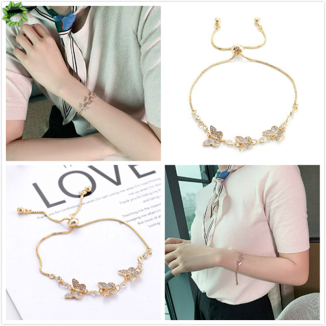 Vòng Tay Hợp Kim Mặt Hình Bướm Đính Đá Xinh Xắn Cho Nữ