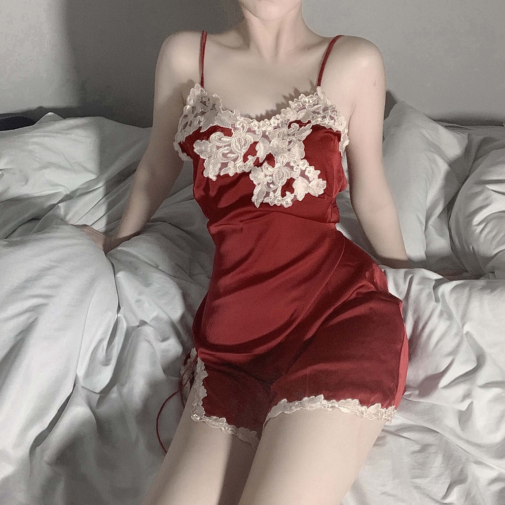 Váy ngủ sexy viền hoa nổi, đầm ngủ gợi cảm #HT130