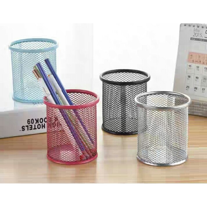 Hình ảnh thu nhỏ Hộp đựng bút lưới màu kim loại đa năng-2