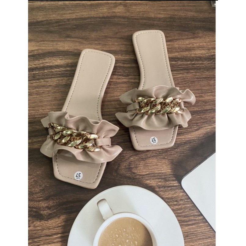 Dép Lê Dép Quai Ngàn Bản Bèo Nhúm Nhím Phối Xích Sang Chảnh 4 Màu YUME STORE 68