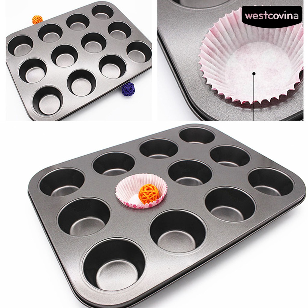 Khuôn thép carbon 12 lỗ chống dính làm bánh nướng xốp muffin