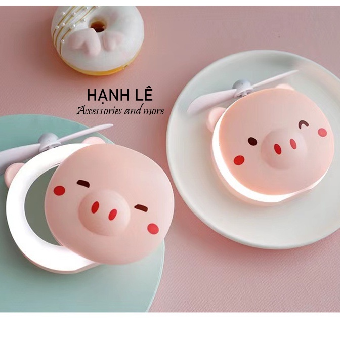 Gương mini cầm tay bỏ túi kèm đèn led và quạt cắm sạc USB tiện lợi 3 In 1 giúp bạn gái trang điểm tiện lợi hơn