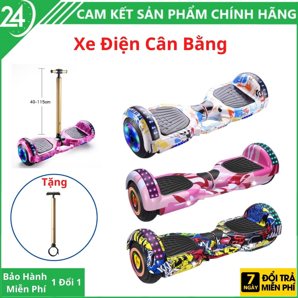 Xe Cân Bằng Điện, Xe Điện Cân Bằng 2 bánh lớn 6.5 inch, Tặng tay cầm xe điện, Phát nhạc, Bluetooth, Đèn Led