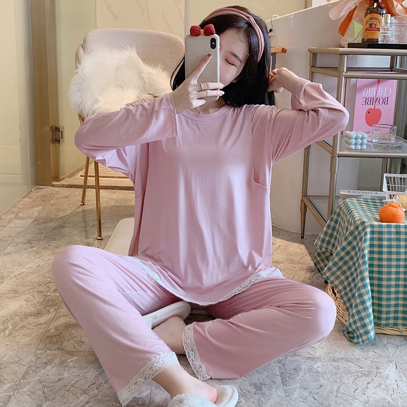 Đồ bộ bầu và sau sinh cho con bú dáng pyjamas trẻ trung lịch sự mặc khi ở cữ, mang thai