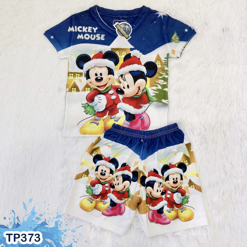 [cao cấp] Đồ Bộ Tay Ngắn Thun Lạnh In Hình 3D Hoạt Hình Mickey Moues Cho Bé Trai và Bé Gái Từ 10kg - 40kg