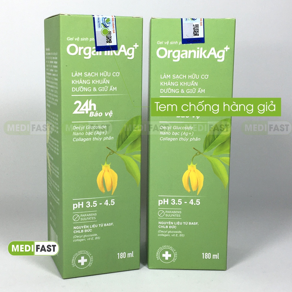 Dung dịch vệ sinh Organik Ag+ - Gel vệ sinh phụ nữ giúp làm sạch, kháng khuẩn và dưỡng ẩm - Chai 180ml