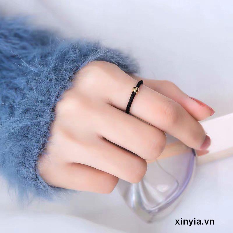 Nhẫn Bện Dây Đính Hạt Vàng Nhỏ Màu Đen Dành Cho Cặp Đôi Bạn Gái