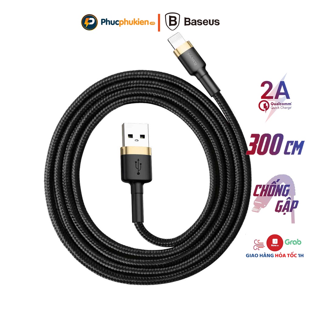 Dây sạc 3m chính hãng Baseus Cafule hỗ trợ sạc nhanh 10w cho 13 pro mã trở xuống Phúc Phụ Kiện HCM