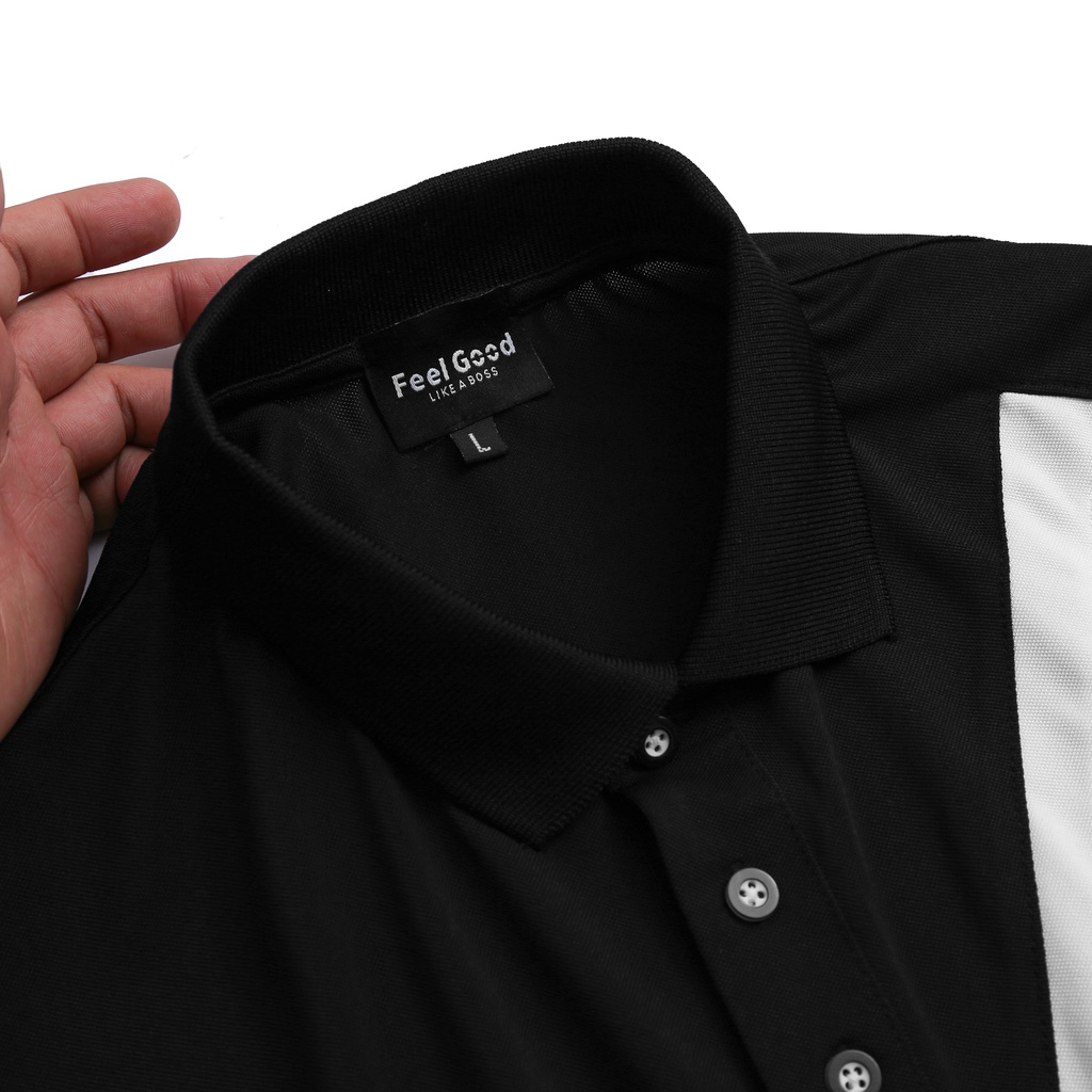 Áo Polo Nam đẹp FEEL GOOD basic - Áo thun nam có cổ trụ bẻ, PHỐI CHÉO TRẮNG BE vải cá sấu cao cấp chính hãng  giá rẻ