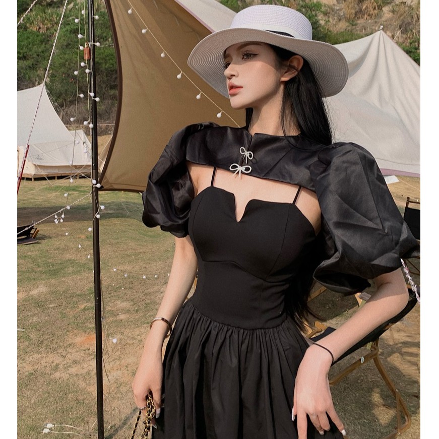 Đầm dáng xòe tay ngắn midi Emilyshop