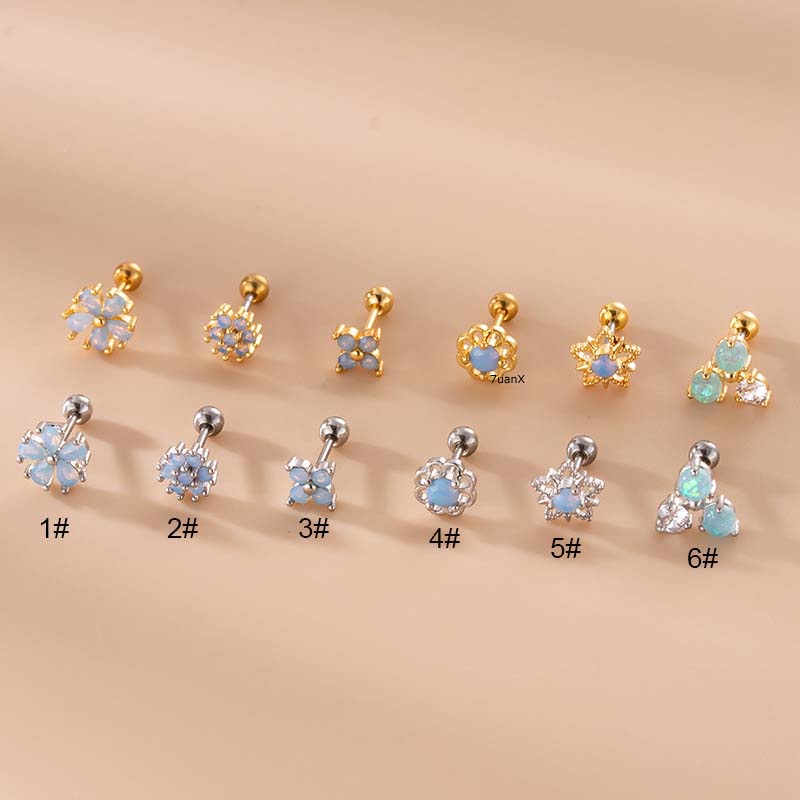 1 Khuyên Tai Pinna Helix Daith Tragus Bằng Thép Không Gỉ Đính Đá Opal
