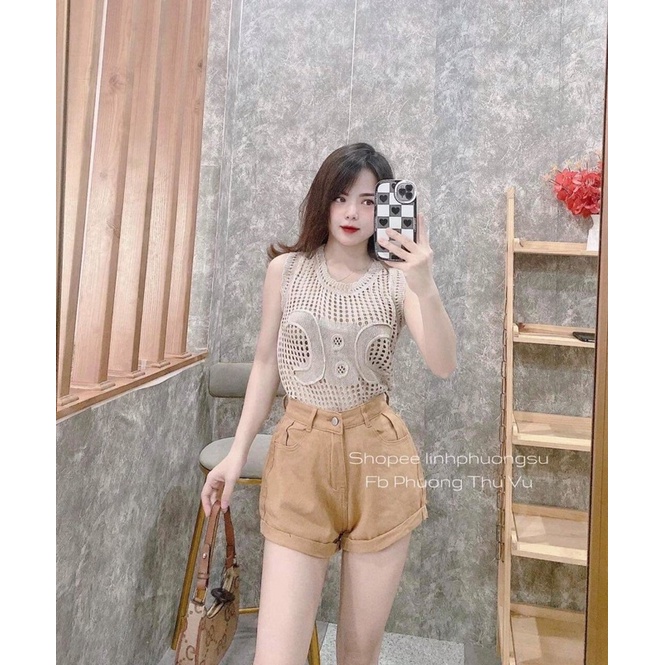 Áo len 3 lỗ C.h.a.nel-Áo len lưới mongtoghi