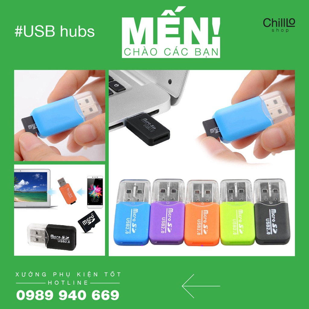 Đầu Đọc Thẻ Nhớ Micro SD/ SDHC/ TF/ T-Flash Cổng USB 2.0 Tốc Độ Cao - Truyền &amp; Kết Nối Thẻ Nhớ Điện Thoại Tới PC/ Laptop