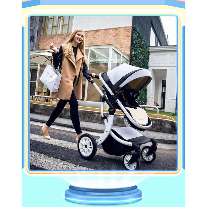 Xe đẩy nôi cho em bé gấp gọn, 2 chiều CHILUX V1.9 cao cấp màu trắng (xe đẩy 2 chiều 3 tư thế) - CAYABE