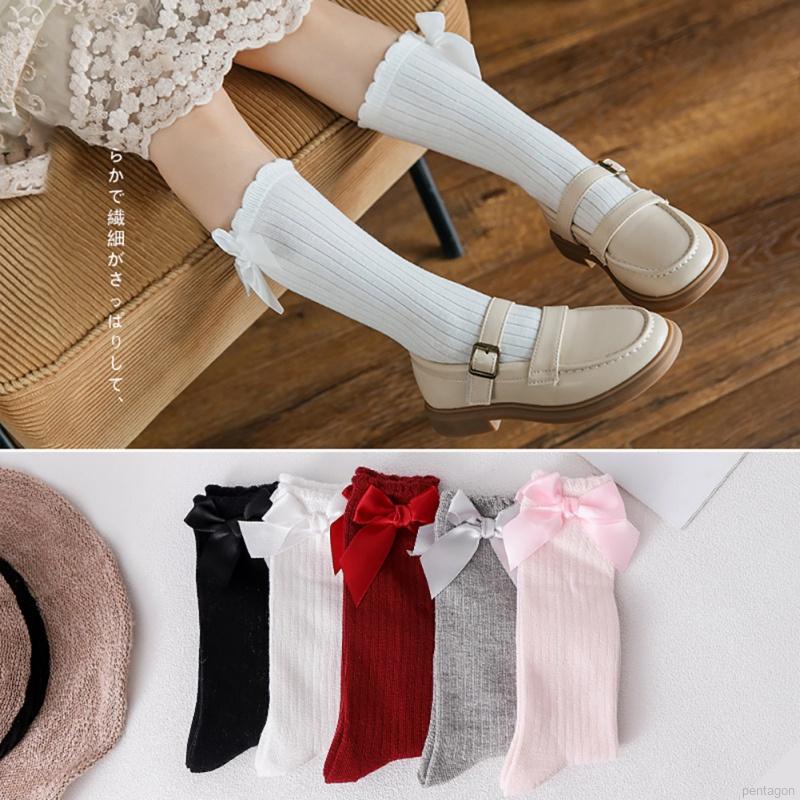 Vớ cotton phối ren thoáng khí đính nơ xinh xắn đáng yêu dành cho bé gái 0-6 tuổi