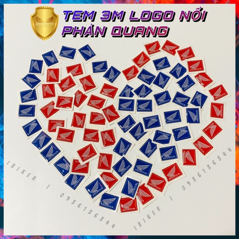 Tem sticker logo 2cm x 1,5cm phản quang đổ keo nổi chính hãng decal 3M dán xe