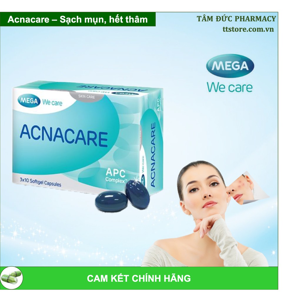 Viên Uống ACNACARE Hỗ Trợ Ngừa Mụn Trứng Cá, Kiểm Soát Nhờn - Mega we care [Hộp 30 viên]