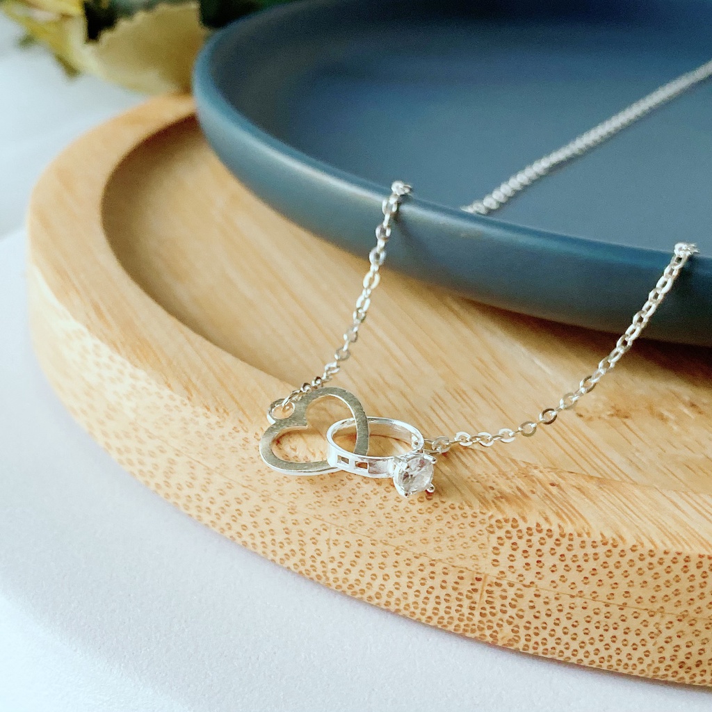 Dây chuyền bạc ATJ2293M mặt liền trái tim kẹp nhẫn ANTA Jewelry