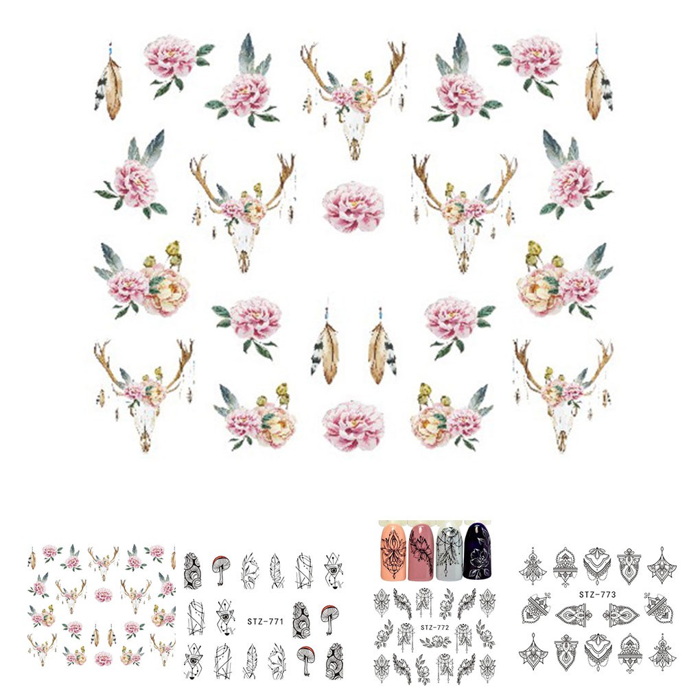 [Hàng mới về] Miếng dán trang trí móng tay nghệ thuật họa tiết hoa phong cách cổ điển