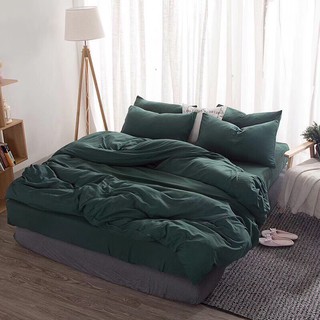 Bộ Chăn Ga Gối Đũi Cotton 1 Màu XANH RÊU Siêu Thoáng Mát trungvbhp_shopalot2