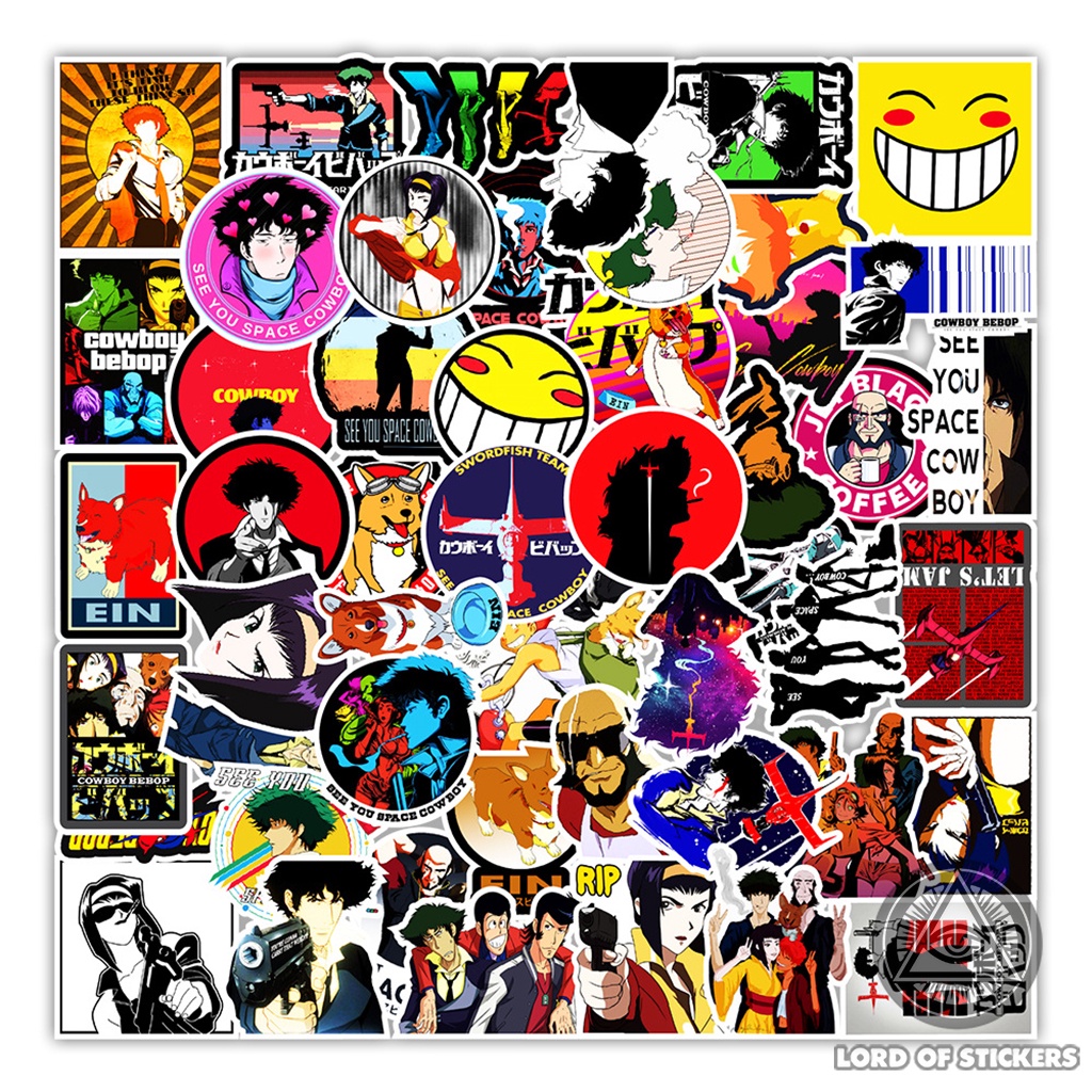 Set 50 Miếng Dán Cowboy Bebop Sticker Hoạt Hình Anime Manga Chống Thấm Nước Trang Trí Mũ Bảo Hiểm, Ván Trượt, Laptop, Sổ