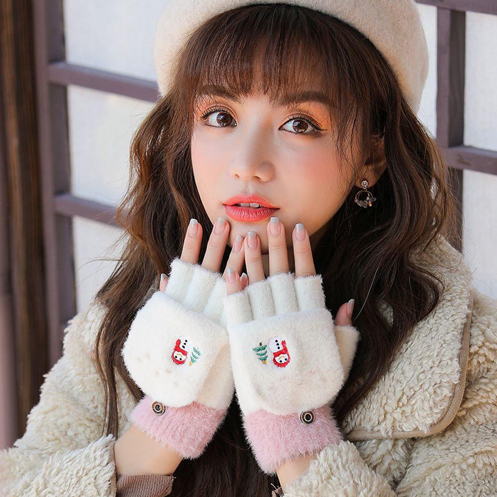 Găng Tay Ngắn Hở Ngón Phủ Lông Chống Gió Thời Trang Mùa Đông Cho Nữ