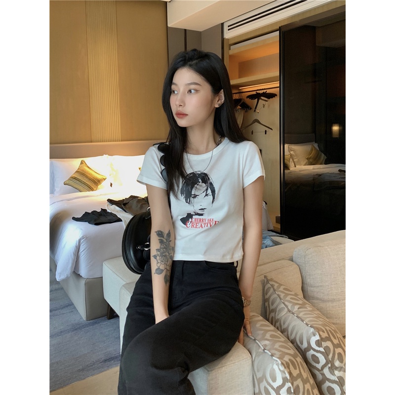 Áo Thun Dáng Ôm Ngắn Tay In Hình Cá Tính 50427