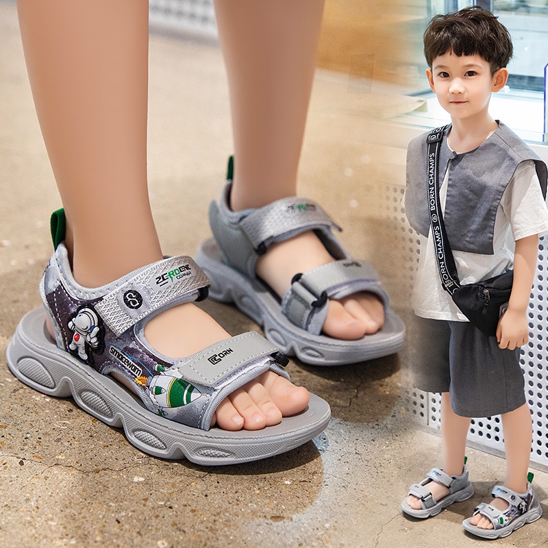Sandal cho bé trai quai dán chống trơn trượt êm chân họa tiết vũ trụ hàng Quảng Châu cao cấp