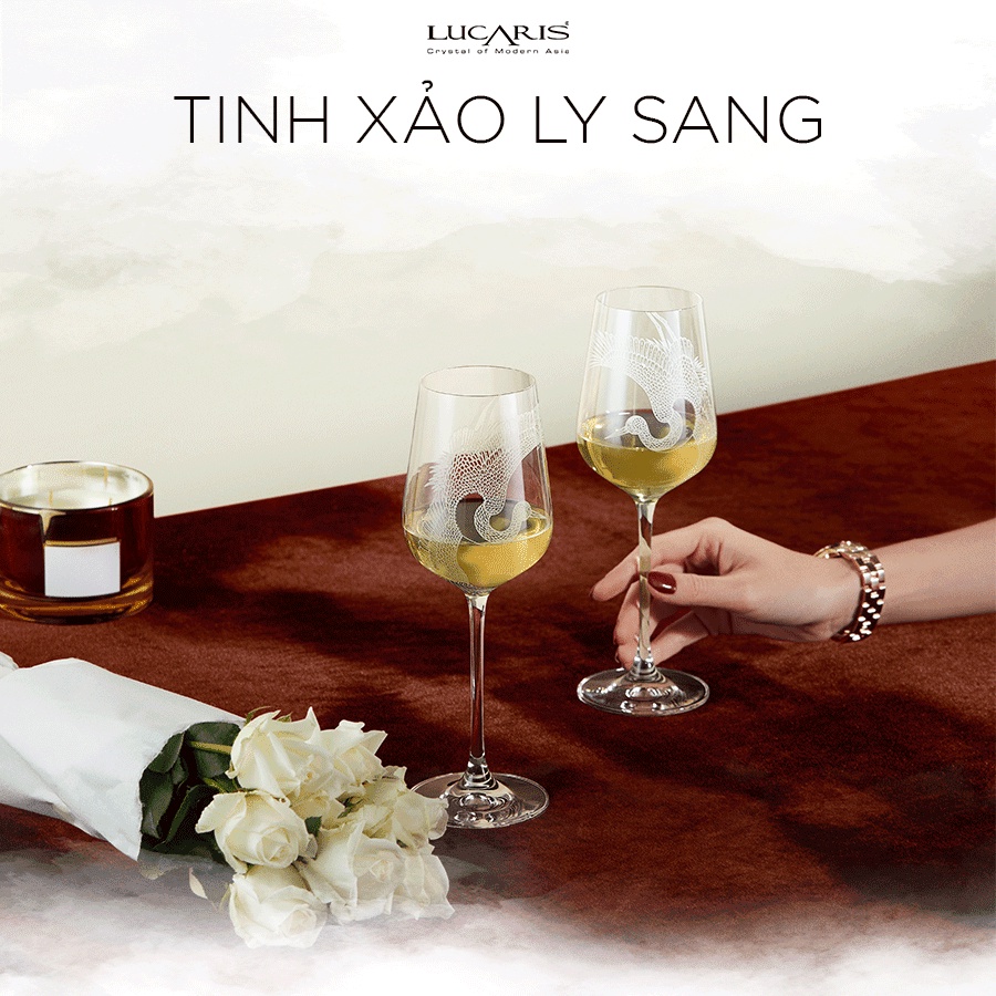[CHÍNH HÃNG] BỘ 2 LY PHA LÊ LUCARIS KARANE LIMITED CHARDONNAY - KHẮC HÌNH CHIM HẠC - 425ML