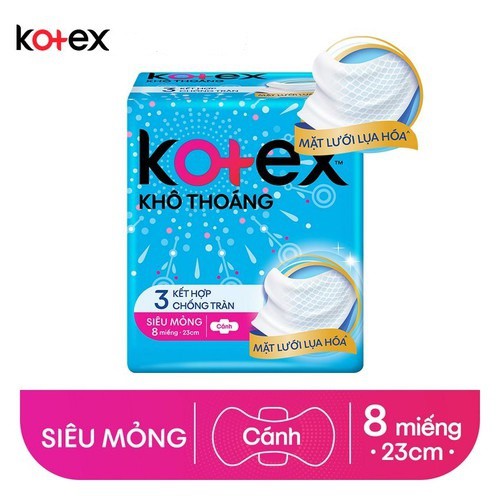 Băng vệ sinh Kotex Khô thoáng siêu mỏng cánh 23cm 8 miếng