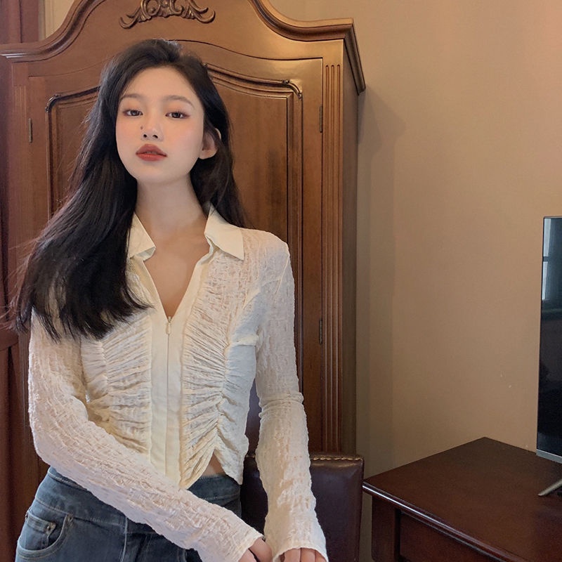 Áo Kiểu Tay Dài Cổ Chữ V Dáng Ôm Trẻ Trung Quyến Rũ Cho Nữ