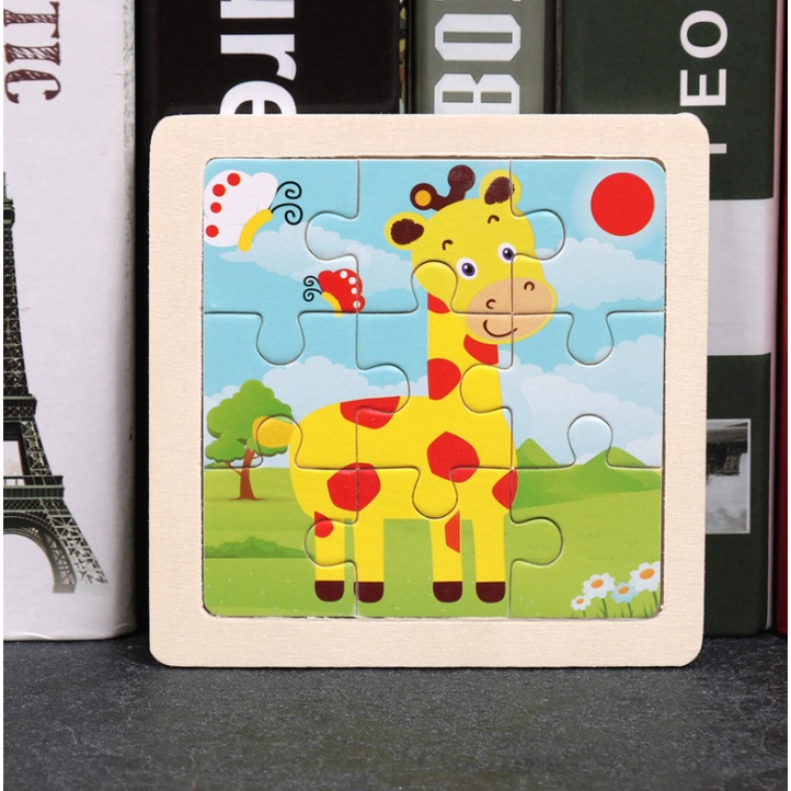 Set 9 Đồ Chơi Lắp Ráp Bằng Gỗ Họa Tiết Hoạt Hình Động Vật / Máy Bay / Gia