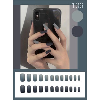 Bộ 24 móng tay giả vuông nhám xám đen (keo dán)