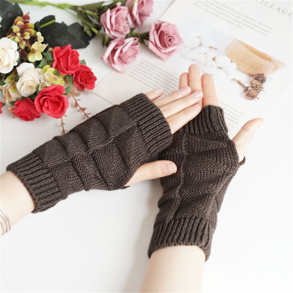 Găng tay dệt kim hở ngón co giãn tốt nhiều màu sắc thời trang cho nữ