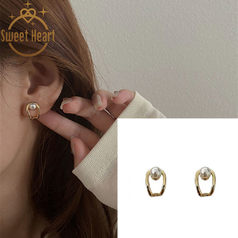 Khuyên tai hình chữ U đính hạt ngọc trai giả thời trang cho nữ
