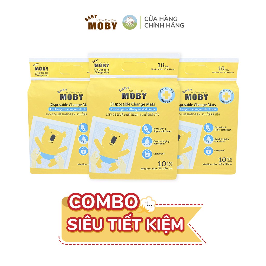 [COMBO SIÊU TIẾT KIỆM] Combo 03 Bịch miếng lót chống thấm Moby (10 miếng/bịch)