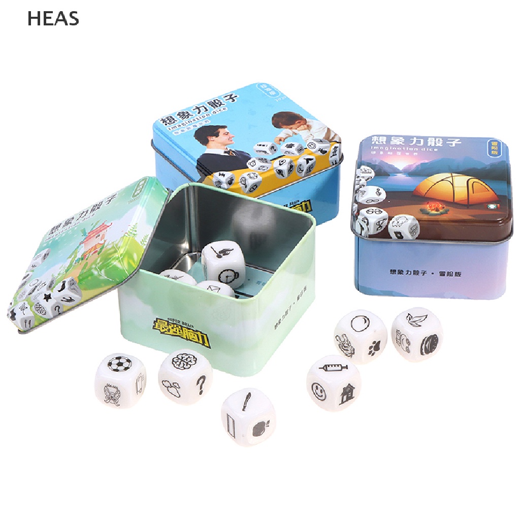 He Story Dice Puzzle Board Game Telling Story Metal Boxes  with Children Game id