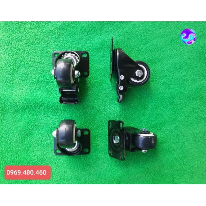 Combo 4 Bánh Xe Cao Cấp Có Khóa Sơn Tĩnh Điện - Dùng Cho Thùng Loa Kẹo Kéo Tủ Bàn - Cỡ 4cm Và 5cm
