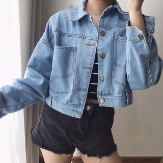 Áo khoác jean lửng nút sau