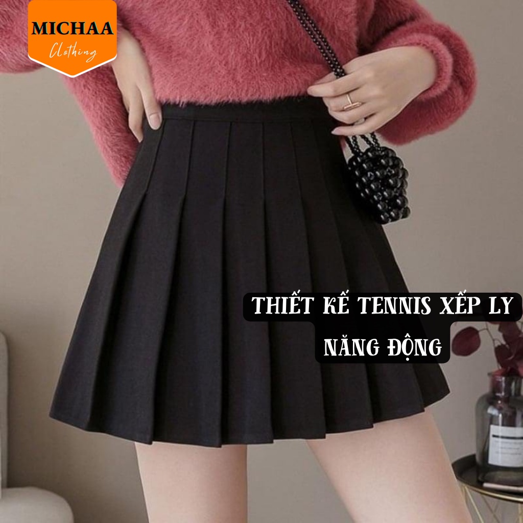 Chân Váy XẾP LY TENNIS Nữ Ngắn Dáng Xòe Lưng Cạp Cao Chữ A Có Lót Trong - MICHAA