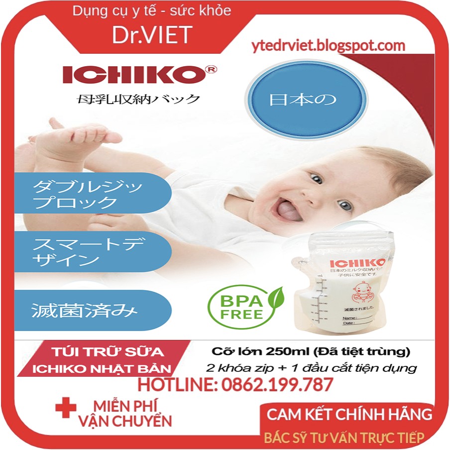 Túi Trữ Sữa ICHIKO Nhật Bản 250ml chính hãng-Có thể dự trữ, giúp đảm bảo cung cấp được đầy đủ nguồn sữa sạch và an toàn